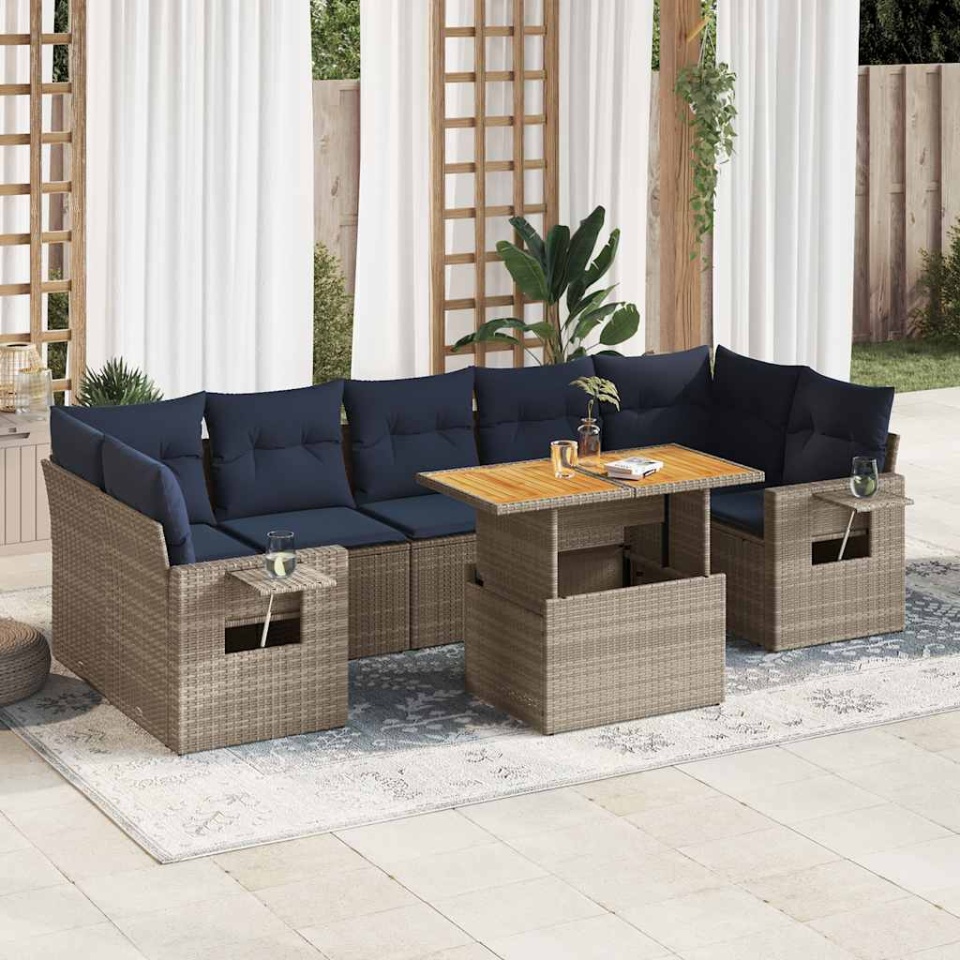 Set canapele de grădină cu perne, 8 piese, gri, poliratan
