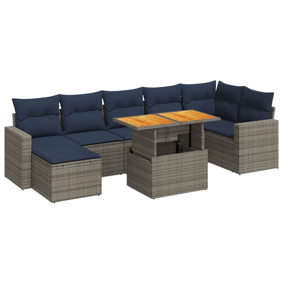 Set canapele de grădină cu perne, 8 piese, gri, poliratan - 1 | YEO