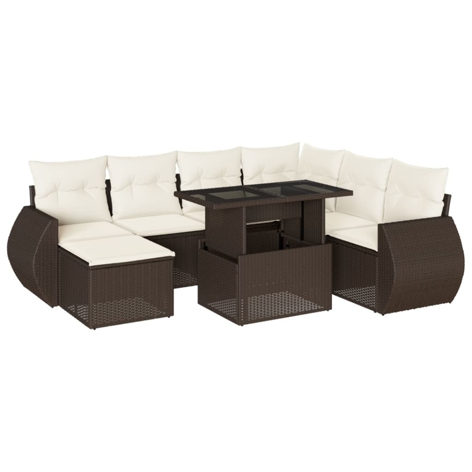 Set canapele de grădină cu perne, 8 piese, maro, poliratan - 1 | YEO