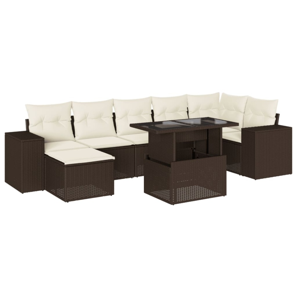 Set canapele de grădină cu perne, 8 piese, maro, poliratan - 1 | YEO