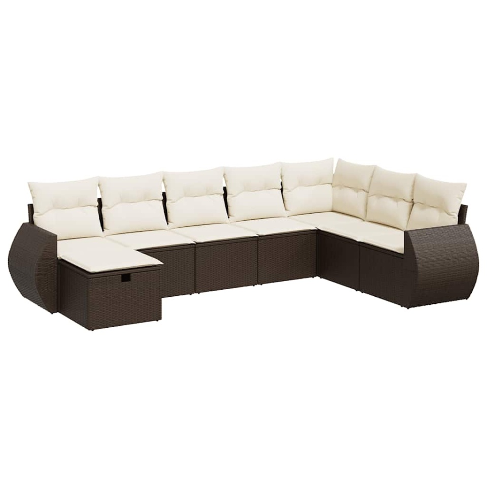 Set canapele de grădină cu perne, 8 piese, maro, poliratan - 1 | YEO