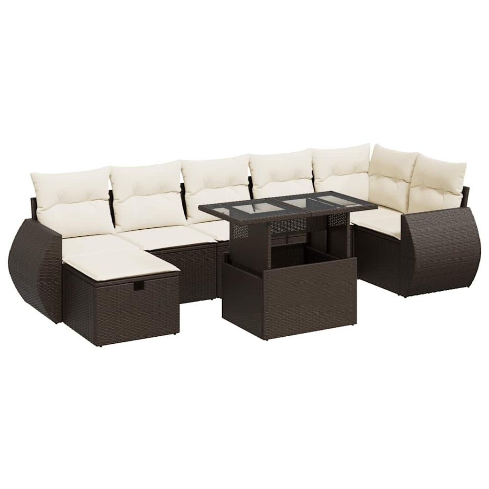 Set canapele de grădină cu perne, 8 piese, maro, poliratan - 1 | YEO