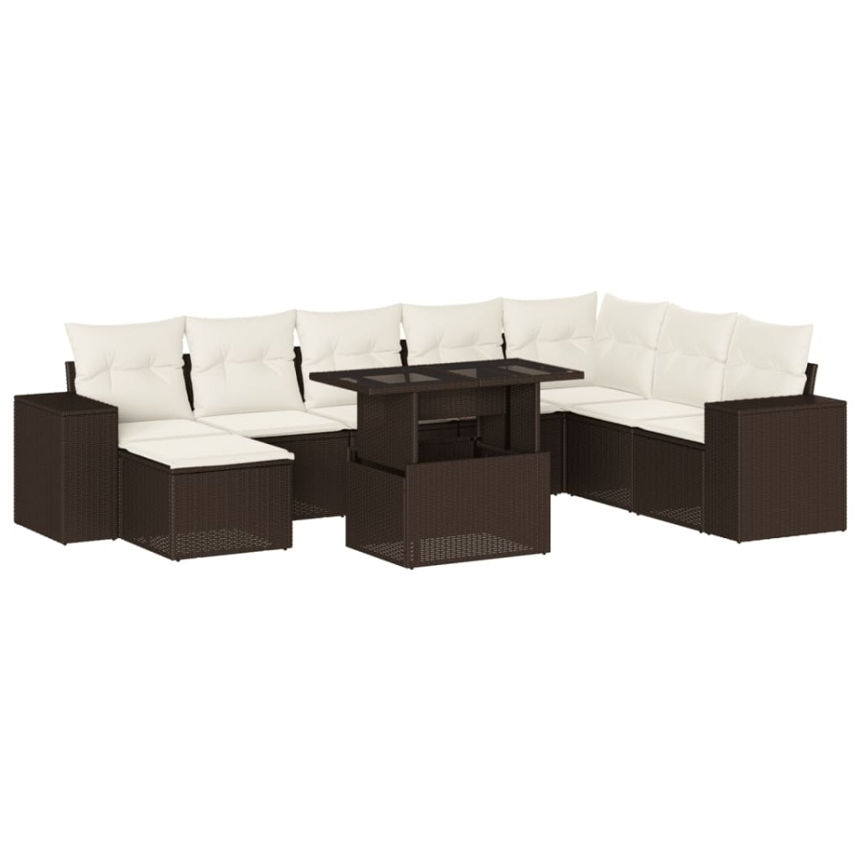 Set canapele de grădină cu perne, 9 piese, maro, poliratan - 1 | YEO