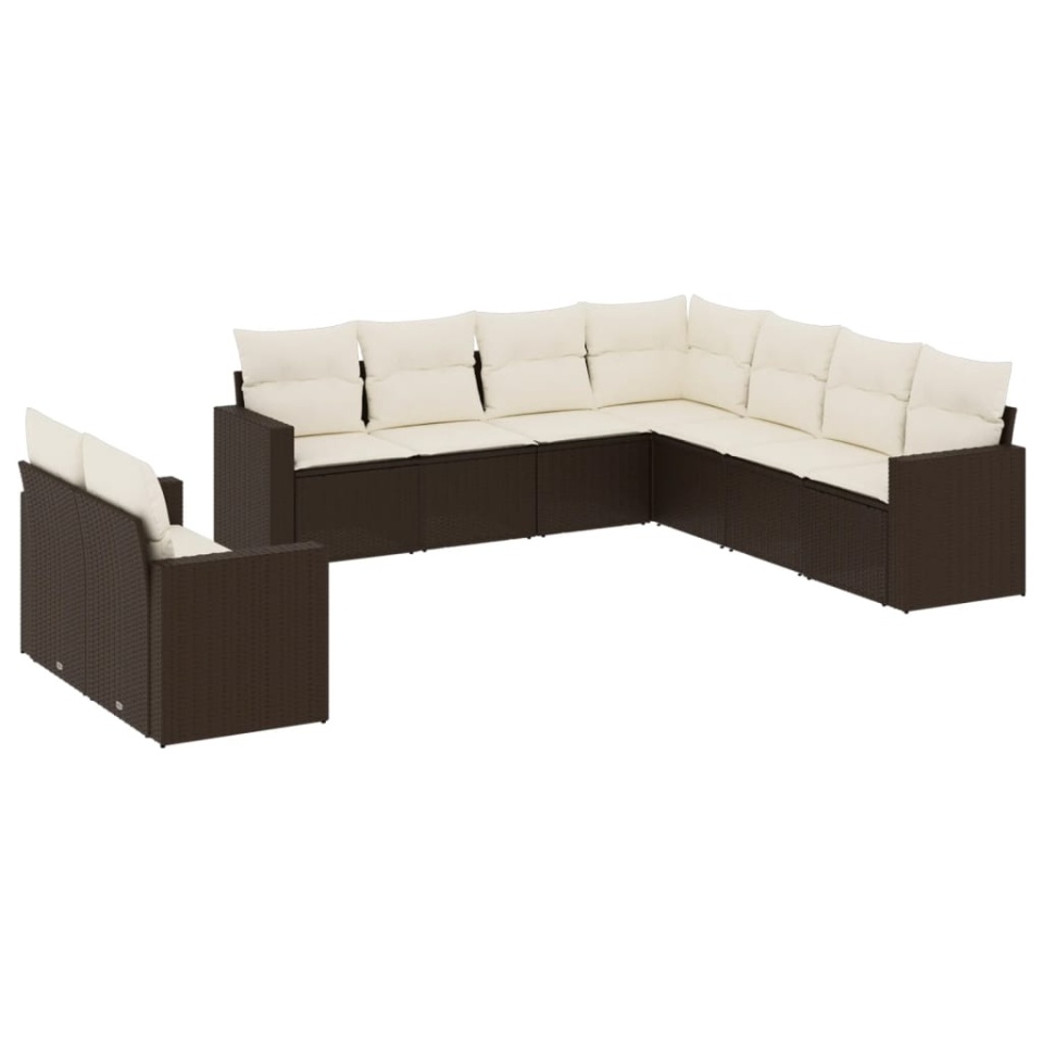Set canapele de grădină cu perne, 9 piese, maro, poliratan - 1 | YEO