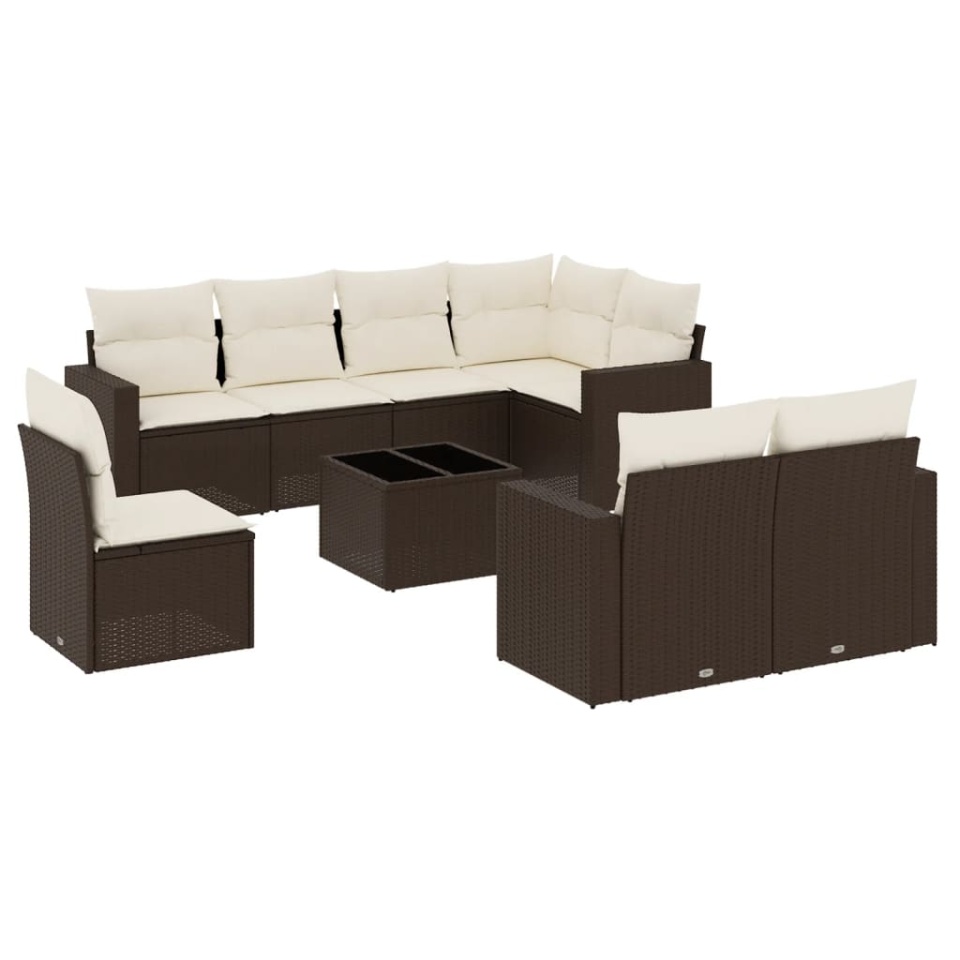 Set canapele de grădină cu perne, 9 piese, maro, poliratan - 1 | YEO