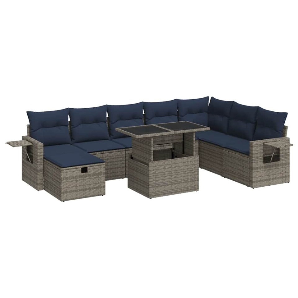 Set canapele de grădină cu perne, 9 piese, maro, poliratan - 1 | YEO