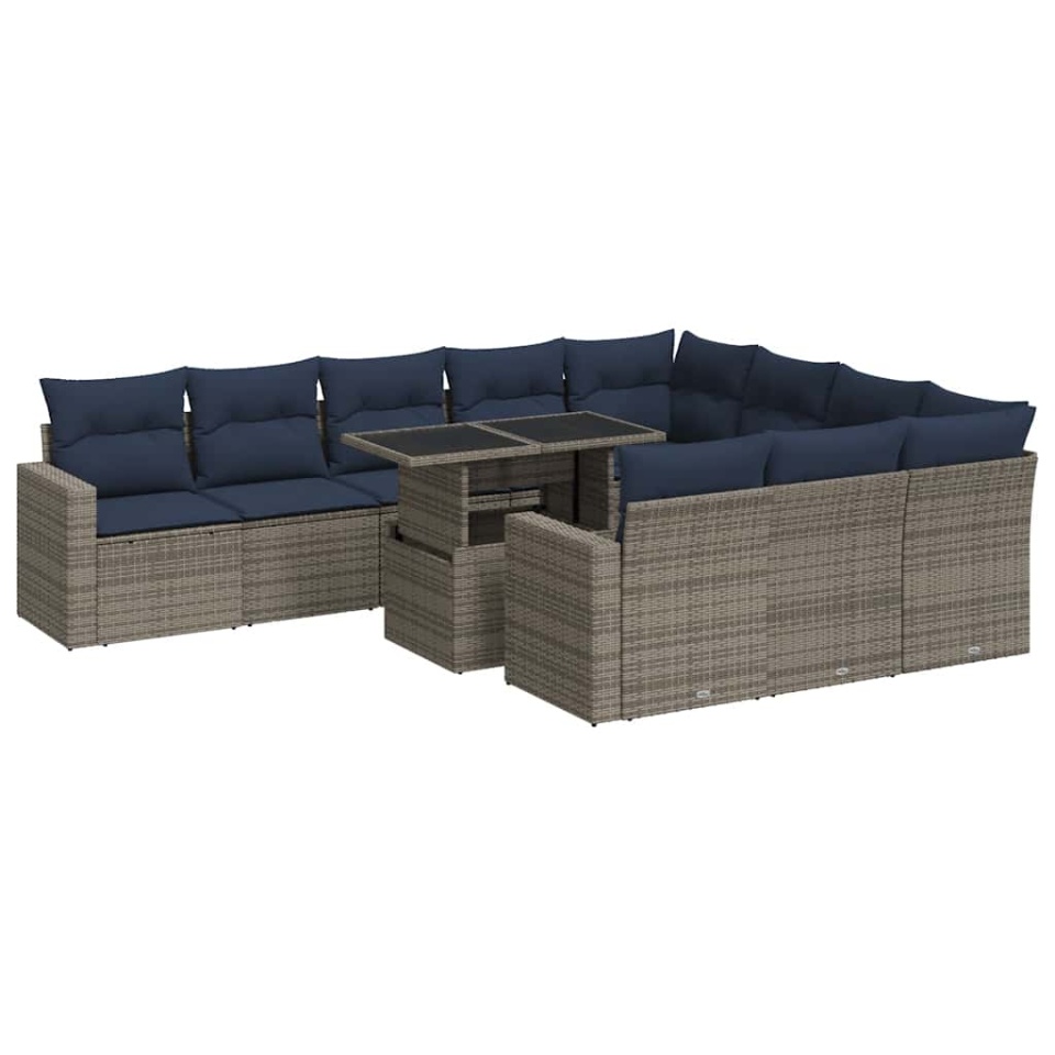 Set canapele grădină cu perne 11 piese, negru, poliratan/acacia - 1 | YEO