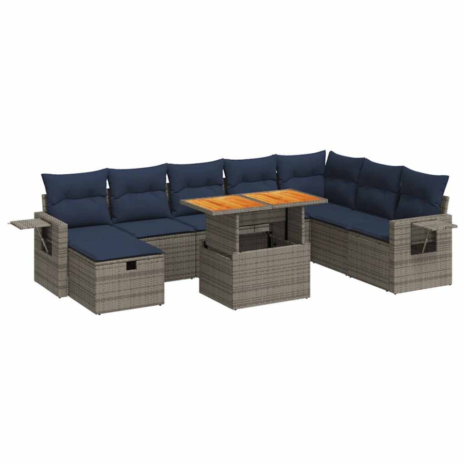 Set canapele grădină cu perne 9 piese gri poliratan/lemn acacia - 1 | YEO