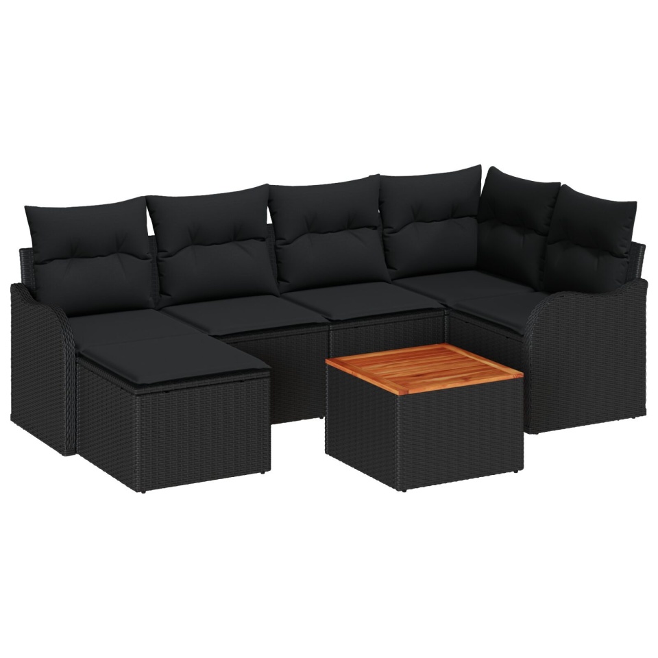 Set canapele grădină cu perne Ratan poli negru Acacia, Canapea grădină 2 locuri cu perne Ratan poli negru - 1 | YEO