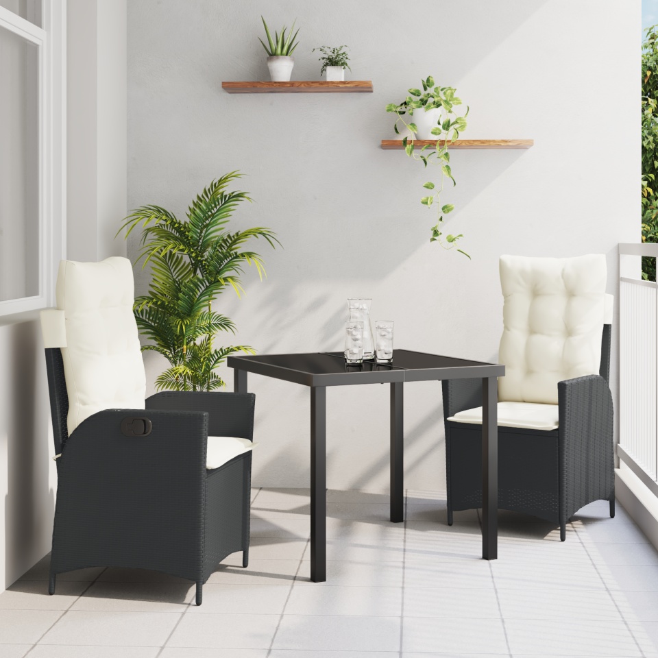 Set de 2 Negru Ratan PE Mediu Cotieră ajustabilă