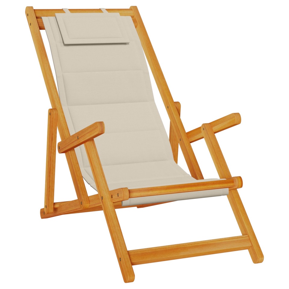 Set de 2 scaune de plajă pliabile , taupe, din lemn solid de acacia și Textilene - 3 | YEO