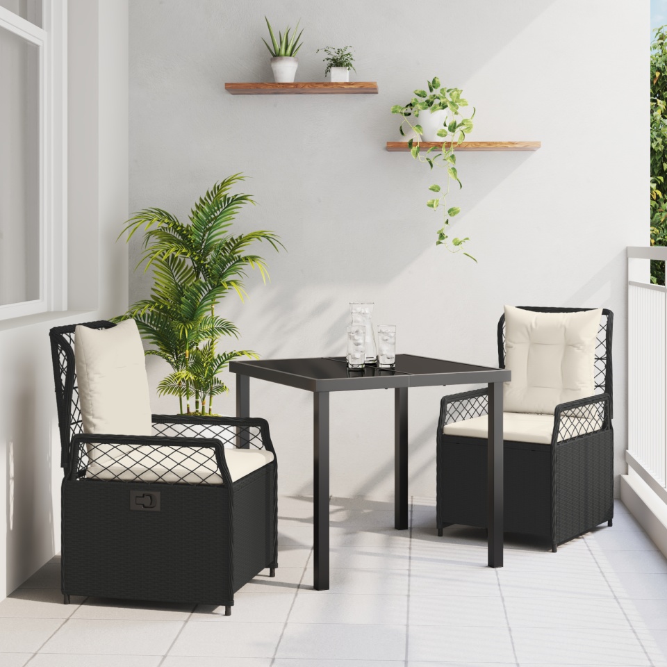 Set de 3 Bucăți Mobilier de Grădină Negru Poliratan