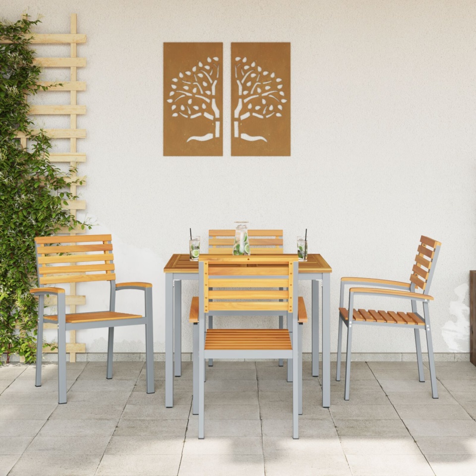 Set de 4 scaune de grădină gri din lemn de Acacia și oțel - 2 | YEO