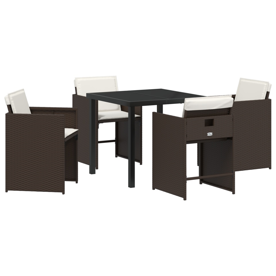 Set de 5 Piese pentru Dining în Grădină cu Perne Maro Ratan Poli - 1 | YEO