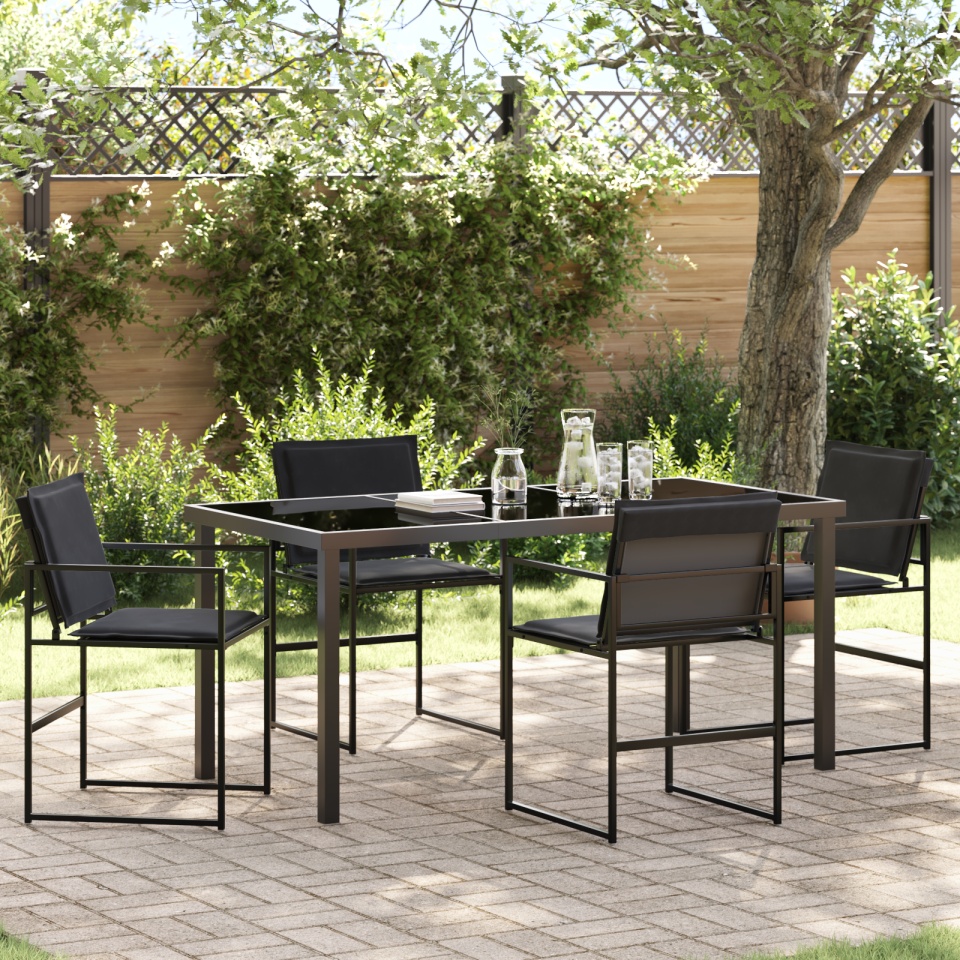 Set de 5 Piese pentru Dining în Grădină cu Pernițe Negru Textilene și Oțel