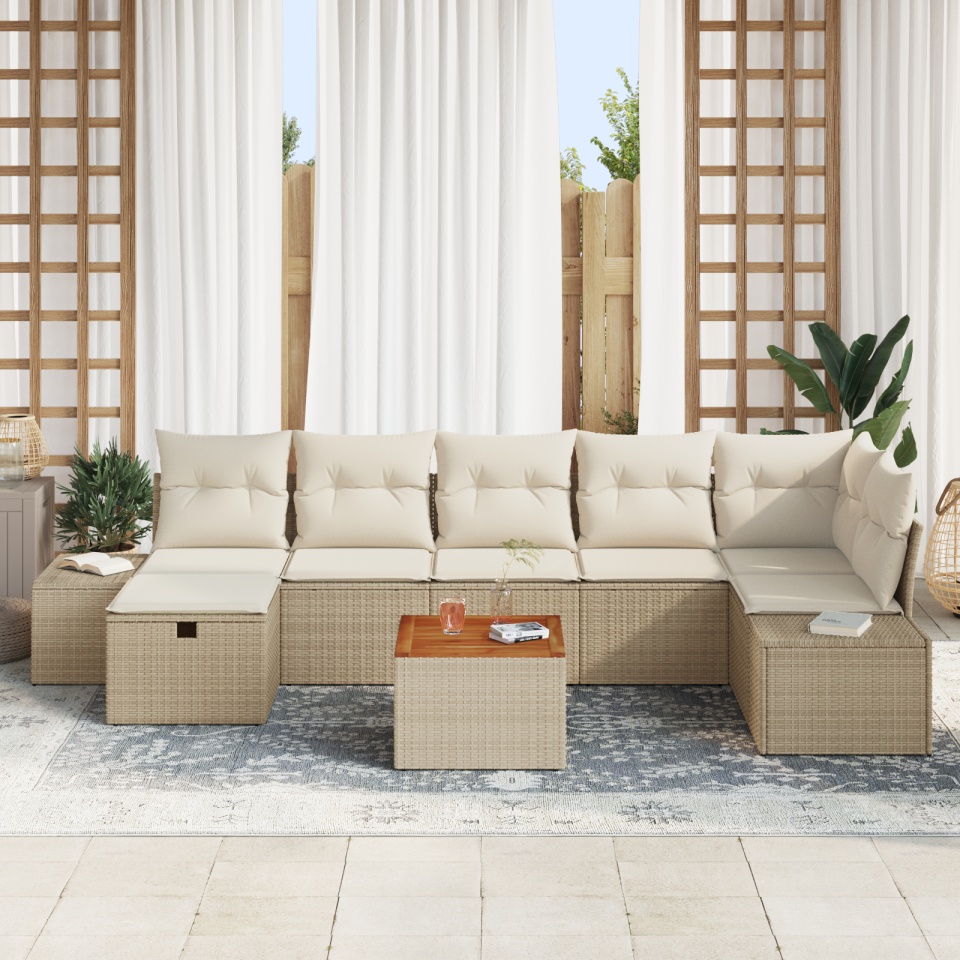 Set de 8 piese pentru Sofa de Grădină cu Perne Bej Poliratan - 2 | YEO