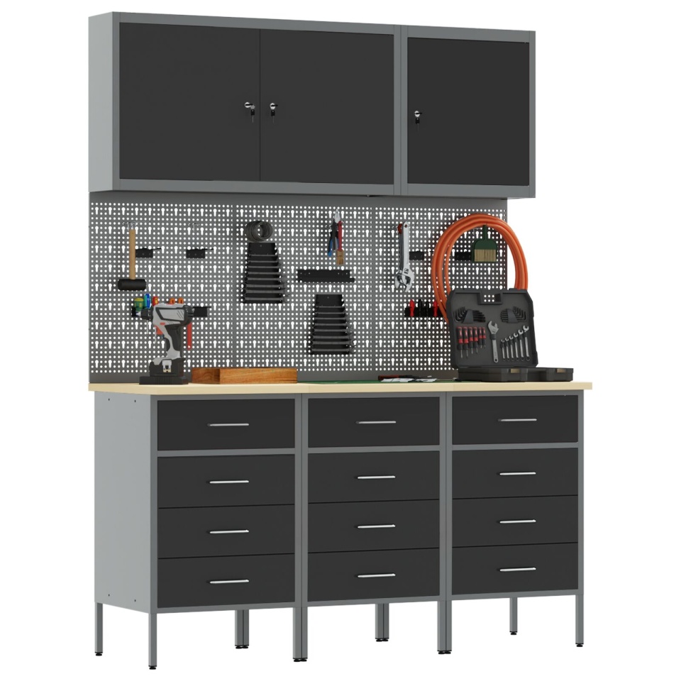 Set de banc de lucru de 8 piese din oțel negru - 2 | YEO