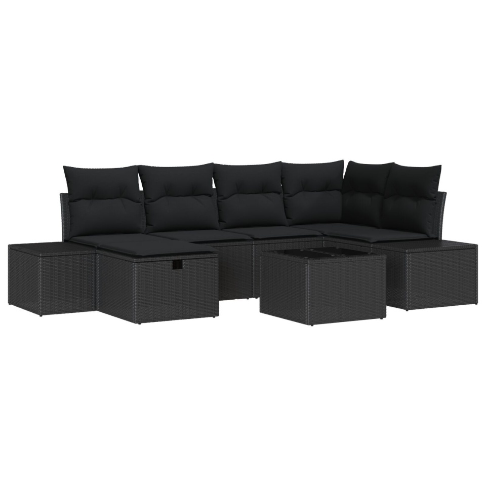 Set de Canapea 7 Piese cu Pernițe Negru Poliratan - 1 | YEO