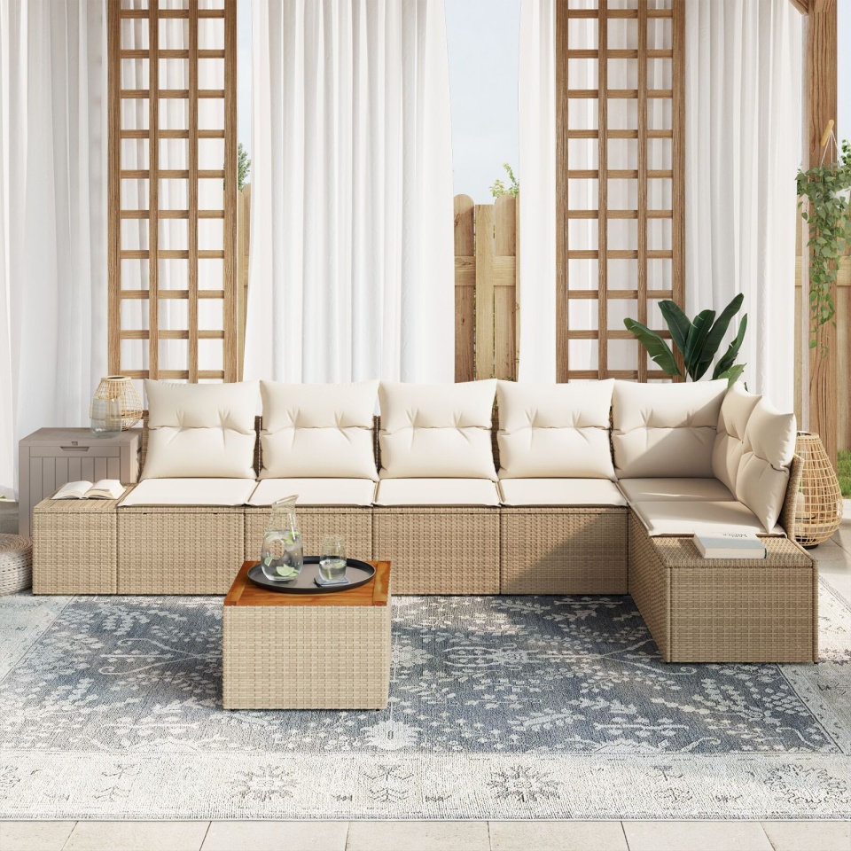 Set de canapea 7 piese pentru gradina cu perne Bej Ratan Acacia - 2 | YEO