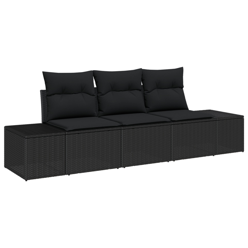 Set de Canapea de Grădină cu 3 Piese cu Perne Negru Poliratan - 1 | YEO