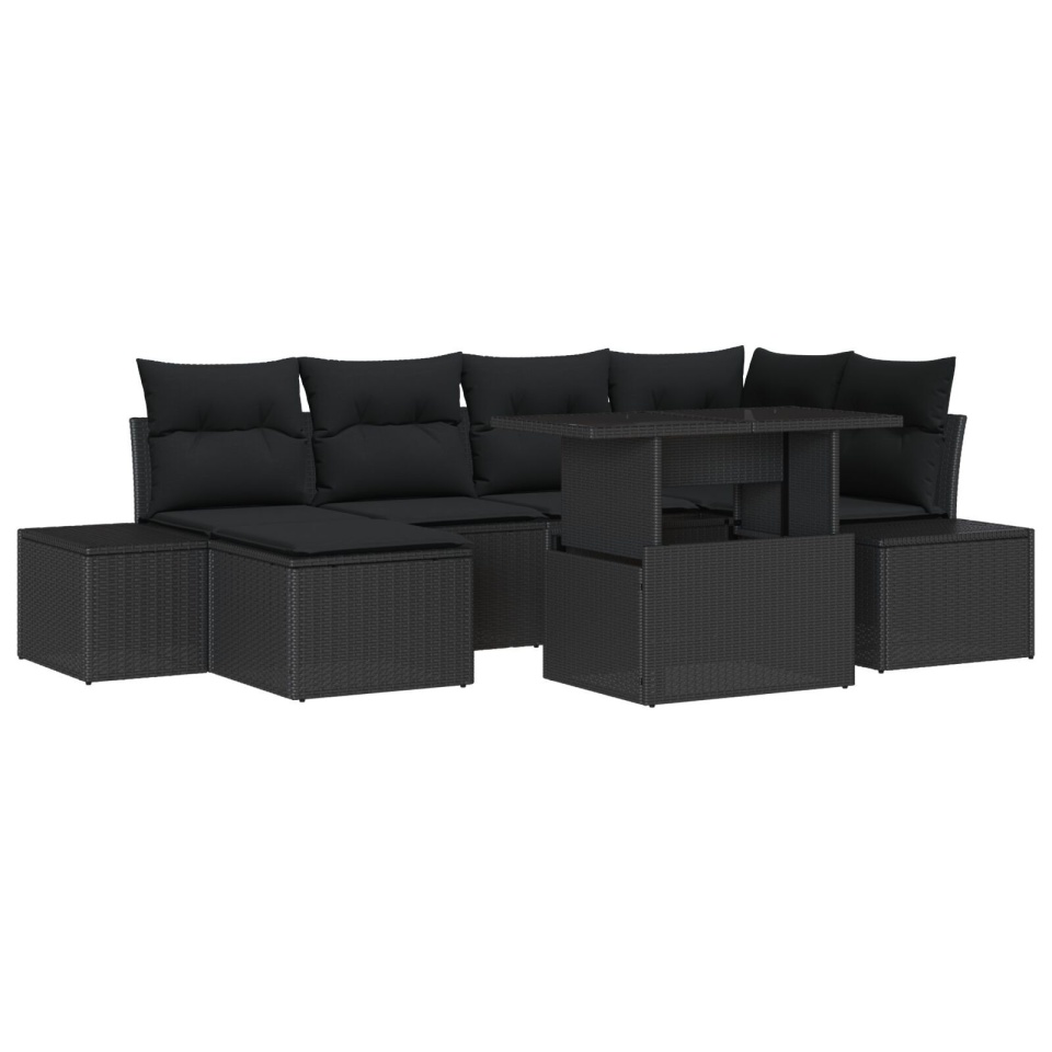 Set de canapea de grădină cu perne Negru Poliratan - 1 | YEO