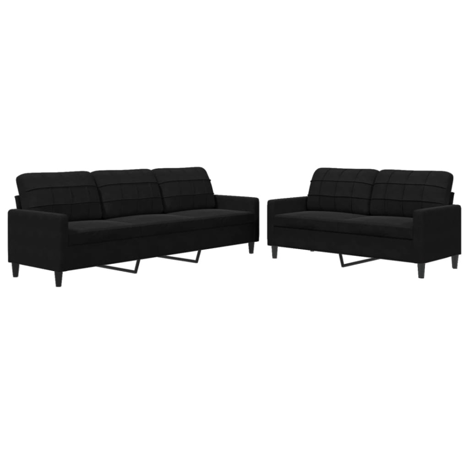 Set de canapele cu perne, 2 piese, negru, catifea - 1 | YEO