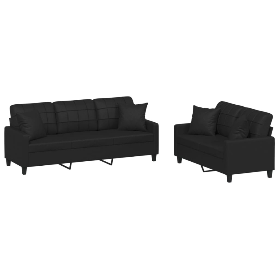 Set de canapele cu perne, 2 piese, negru, piele ecologică - 1 | YEO