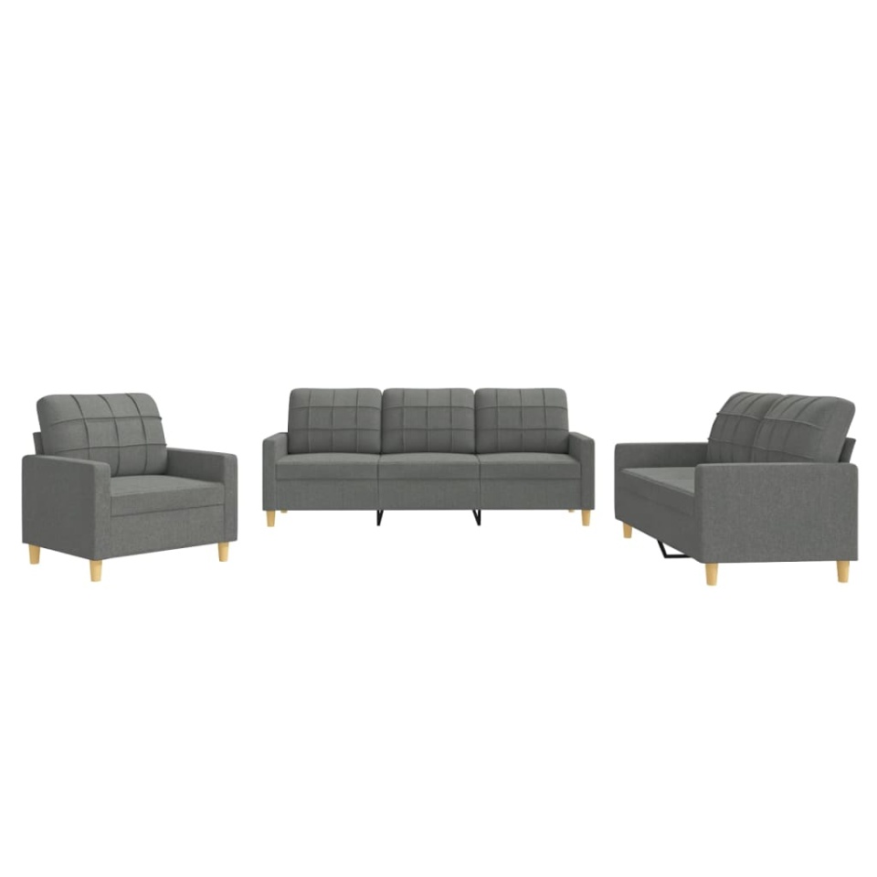 Set de canapele cu perne, 3 piese, gri închis, textil - 1 | YEO