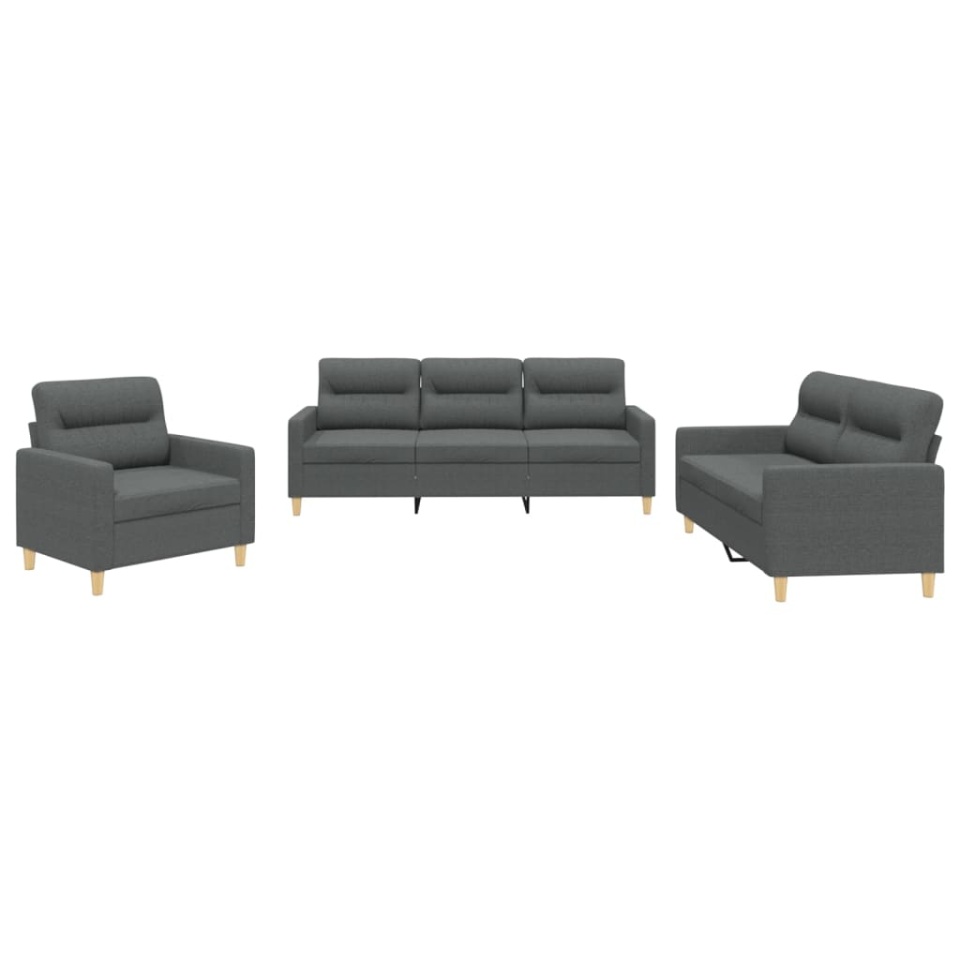 Set de canapele cu perne, 3 piese, gri închis, textil - 1 | YEO