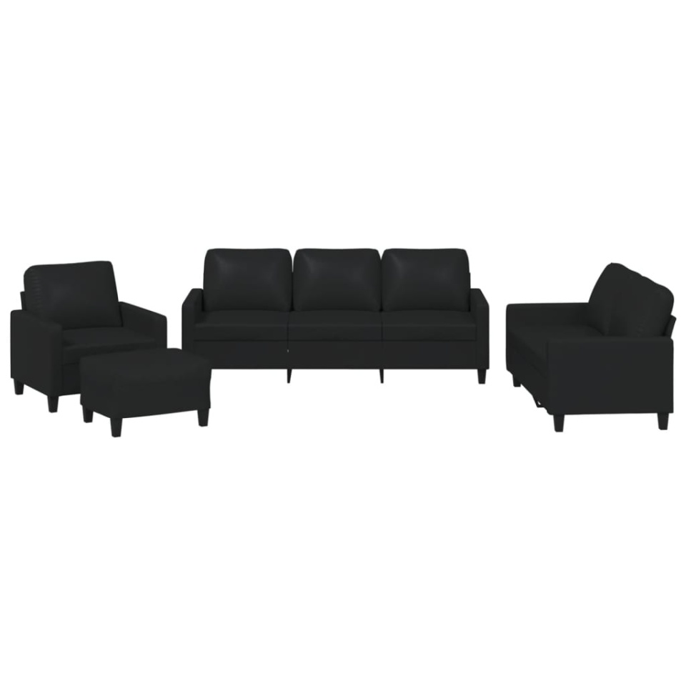 Set de canapele cu perne, 4 piese, negru, piele ecologică - 1 | YEO
