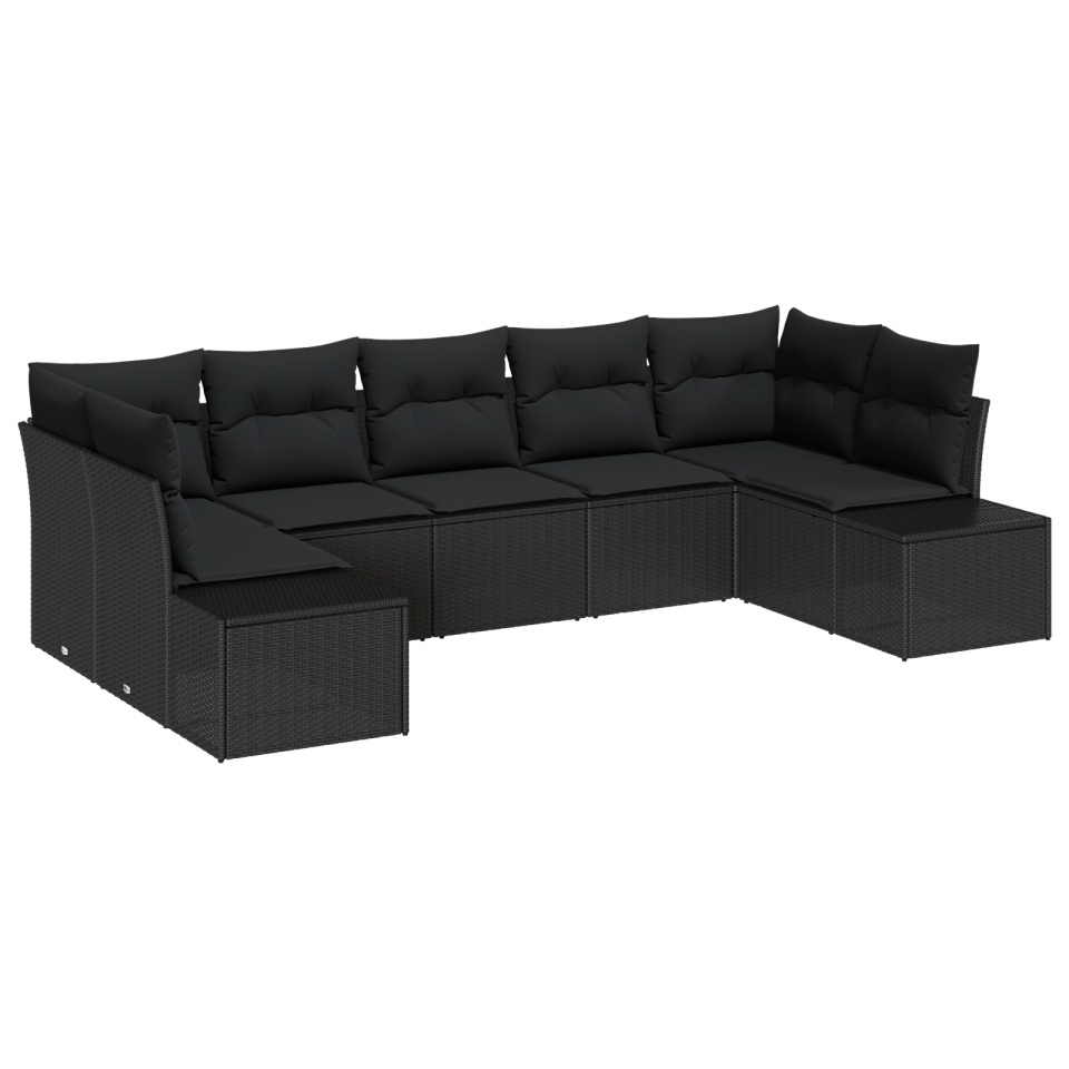Set de canapele de grădină cu 7 piese și perne, Ratan Polimat negru - 1 | YEO