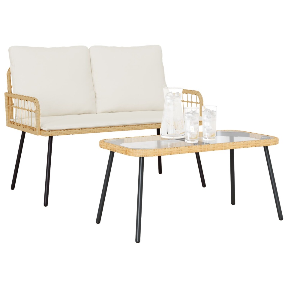 Set de dining de grădină 2 piese cu perne din poliratan natural - 2 | YEO