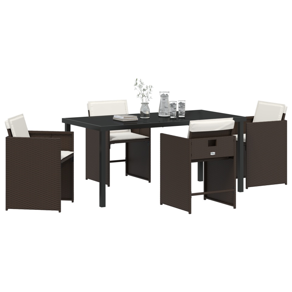 Set de dining de grădină 5 piese cu perne maro din poliratan - 2 | YEO