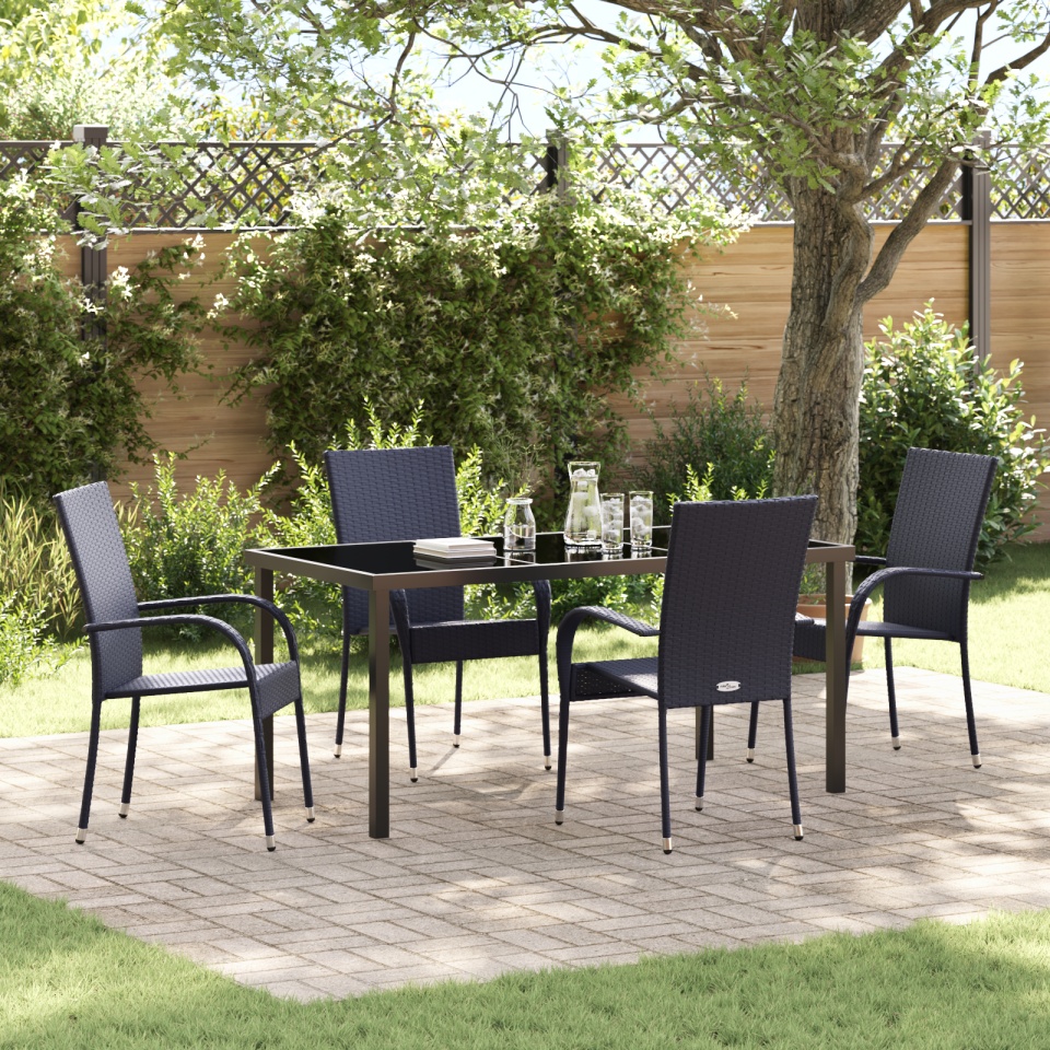 Set de Dining de Grădină 5 Piese Negru Poliratan