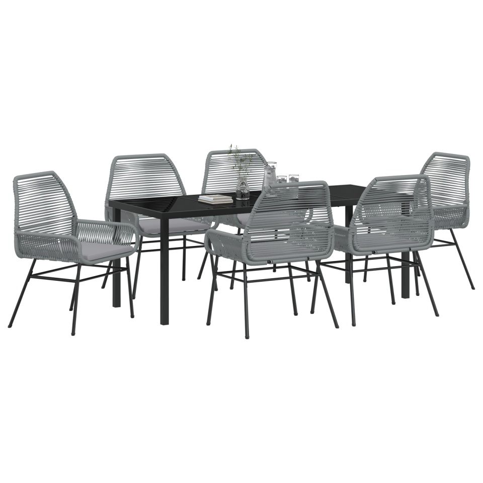 Set de dining de grădină 7 piese cu perne gri din poliratan - 2 | YEO
