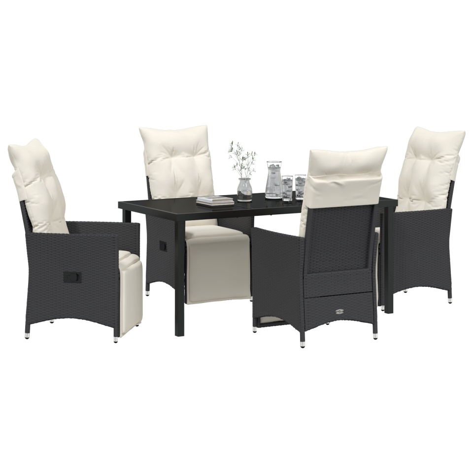 Set de dining de grădină cu 5 piese cu perne Poliratan Negru - 2 | YEO