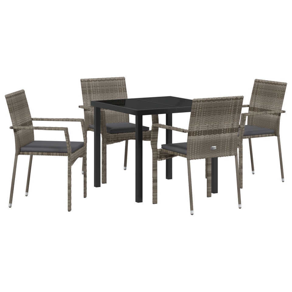 Set de dining de grădină cu 5 piese și perne Gri Poliratan - 1 | YEO