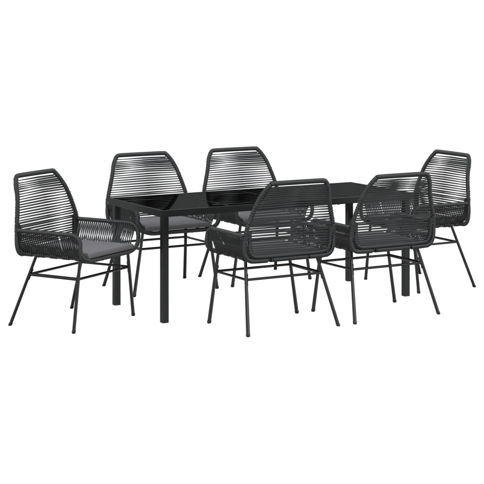 Set de dining de grădină cu 7 piese și perne din poliratán negru - 1 | YEO