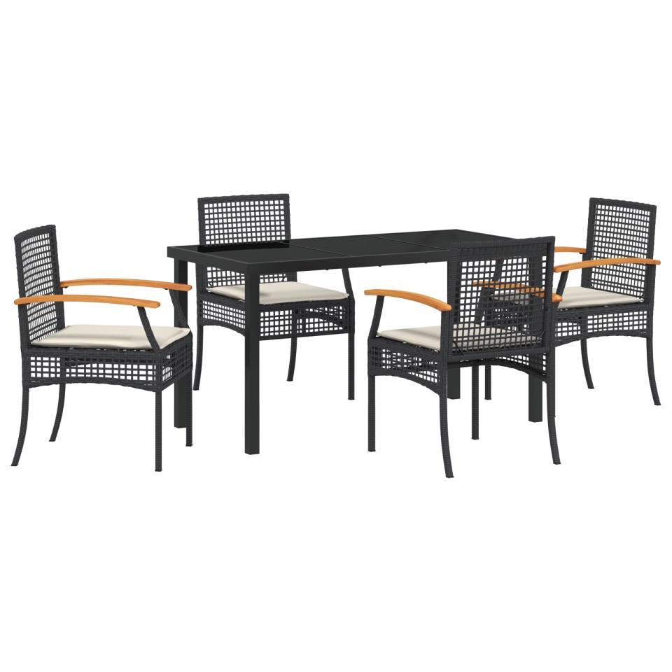 Set de dining de grădină de 5 piese cu perne din ratan negru sintetic - 1 | YEO