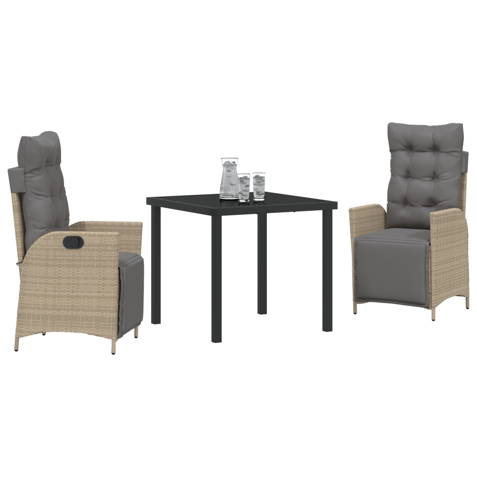 Set de dining pentru grădină 3 piese bej din poliratan - 2 | YEO