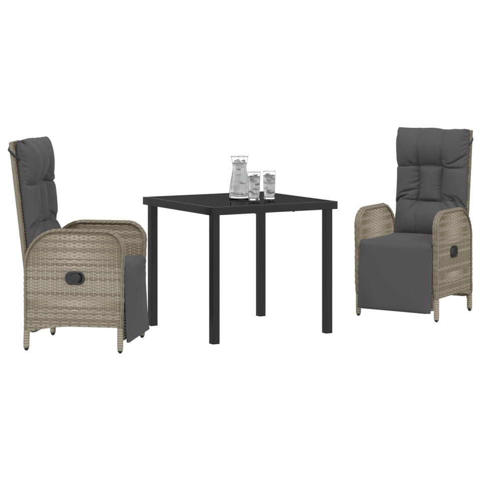 Set de dining pentru grădină , 3 piese, cu perne, gri, din ratan poli - 2 | YEO