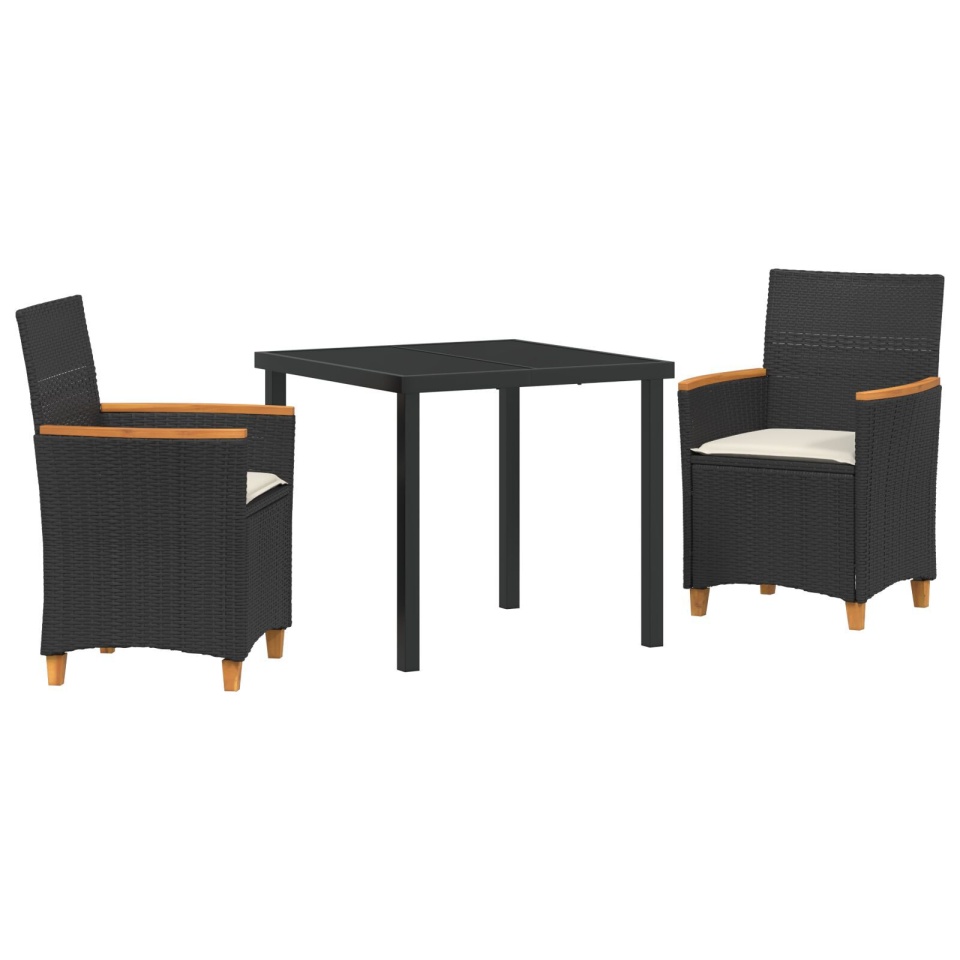 Set de dining pentru grădină 3 piese cu perne Negru Ratan Poli - 1 | YEO