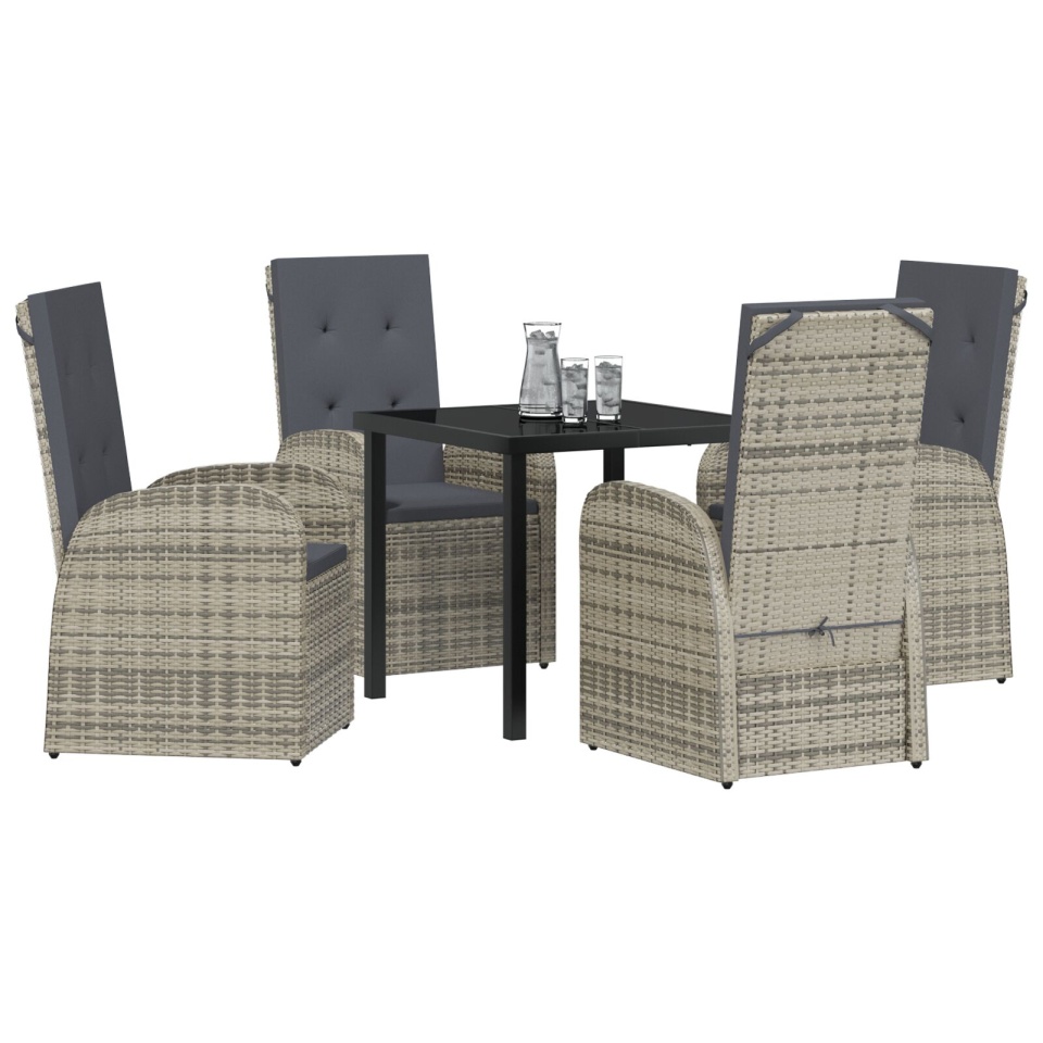Set de dining pentru grădină 5 piese cu perne gri din poliratan - 2 | YEO