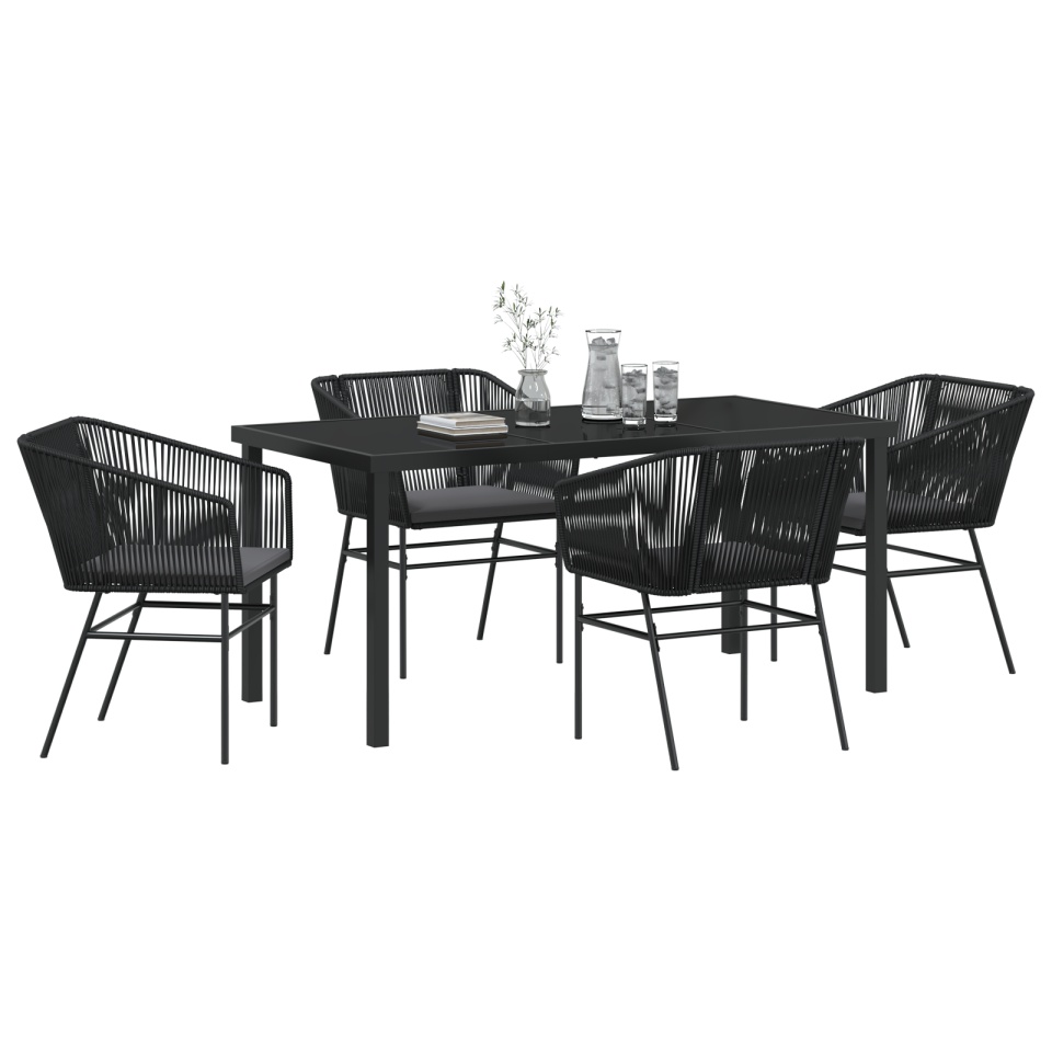 Set de dining pentru grădină , 5 piese, cu perne, rattan poli, negru - 2 | YEO