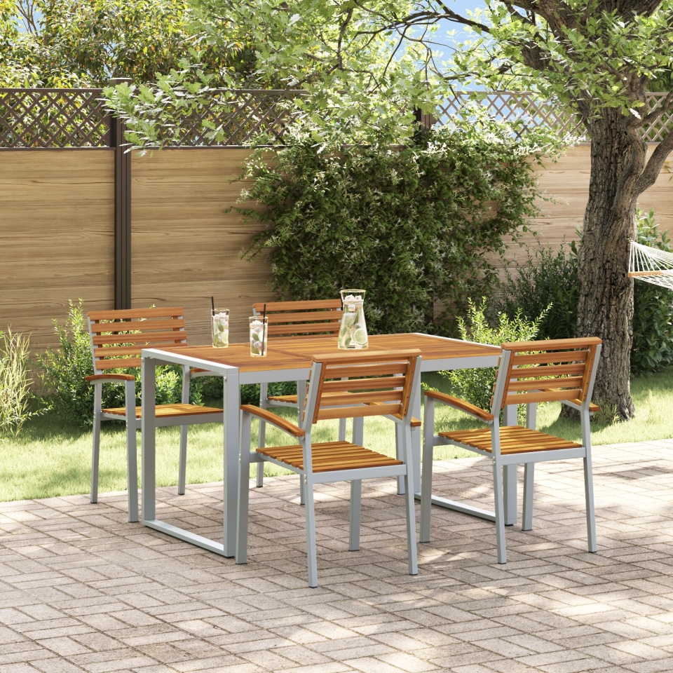 Set de dining pentru grădină , 5 piese, din lemn solid de acacia și metal