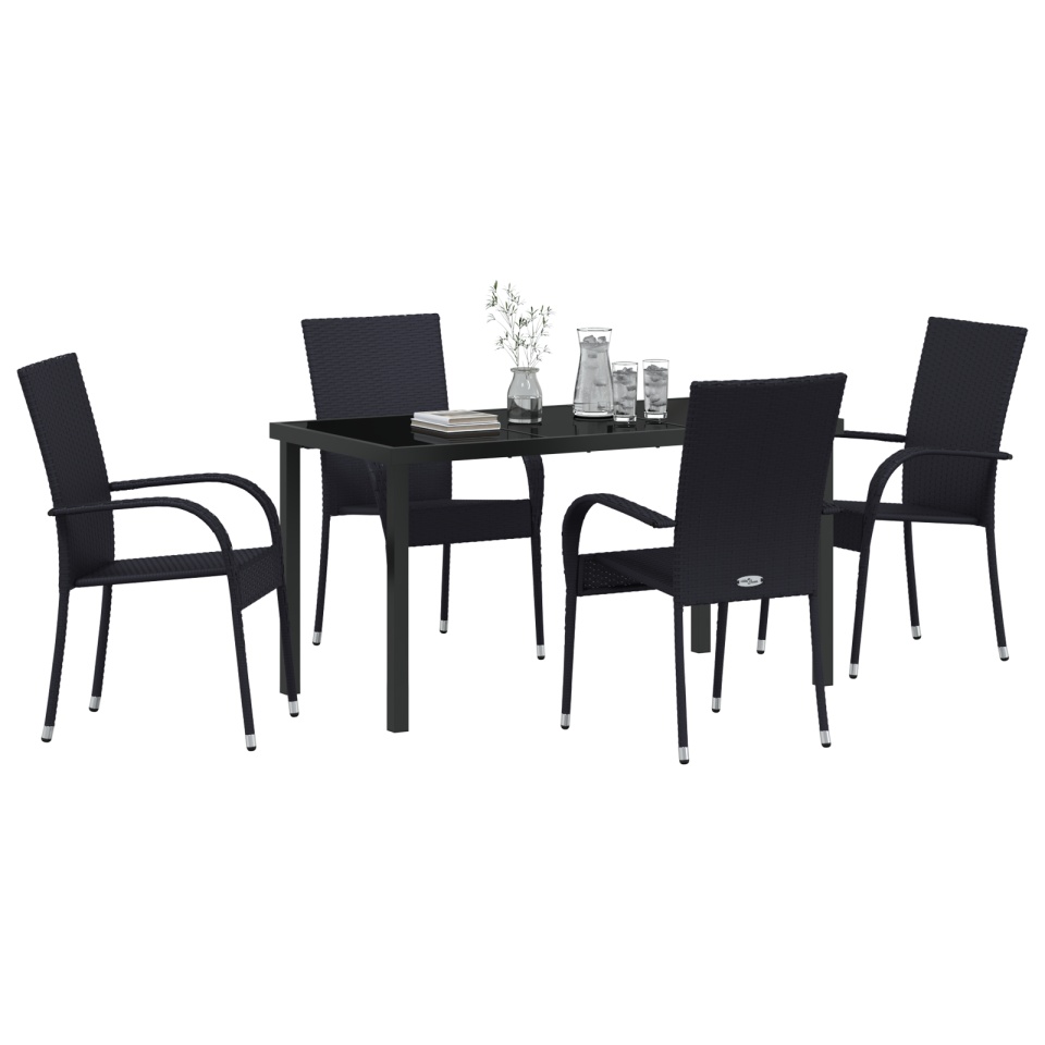 Set de dining pentru grădină , 5 piese, Negru, Poliratan - 2 | YEO