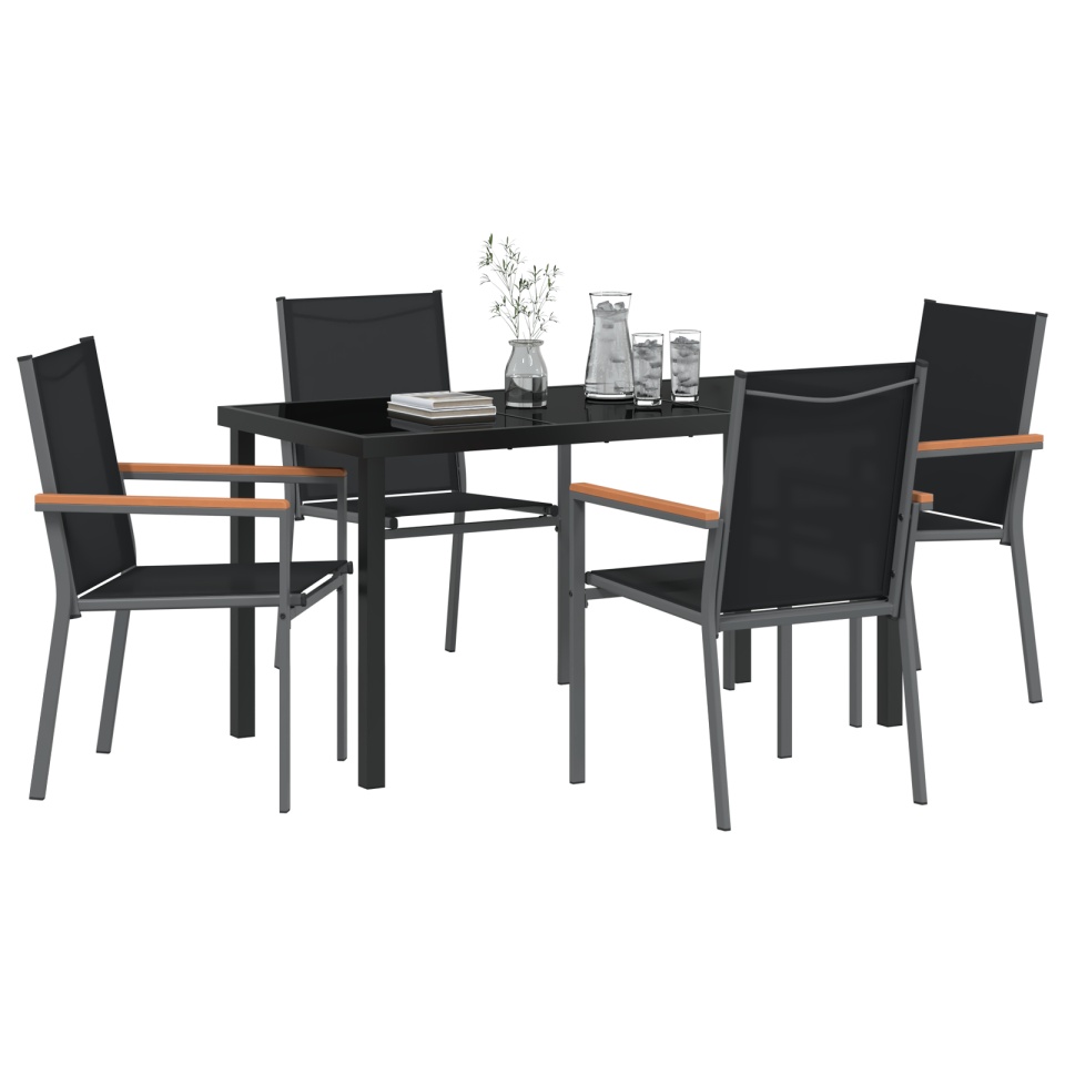 Set de Dining pentru Grădină 5 Piese Negru Textilenă și Oțel - 2 | YEO