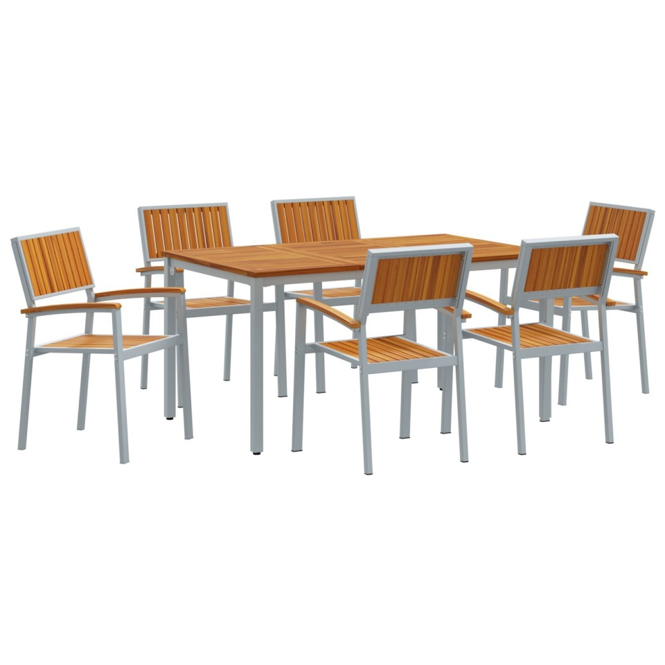 Set de dining pentru grădină , 7 piese, din lemn solid de acacia și metal - 1 | YEO