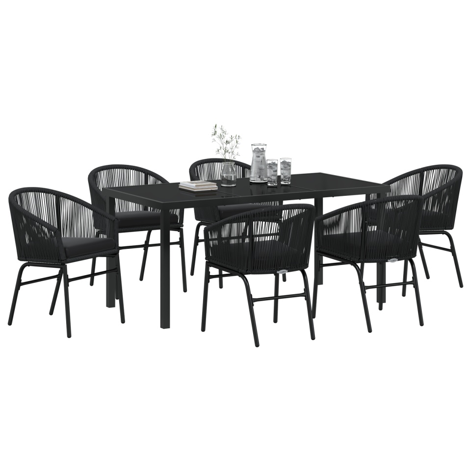 Set de Dining pentru Grădină 7 Piese Negru Poli Ratan - 2 | YEO