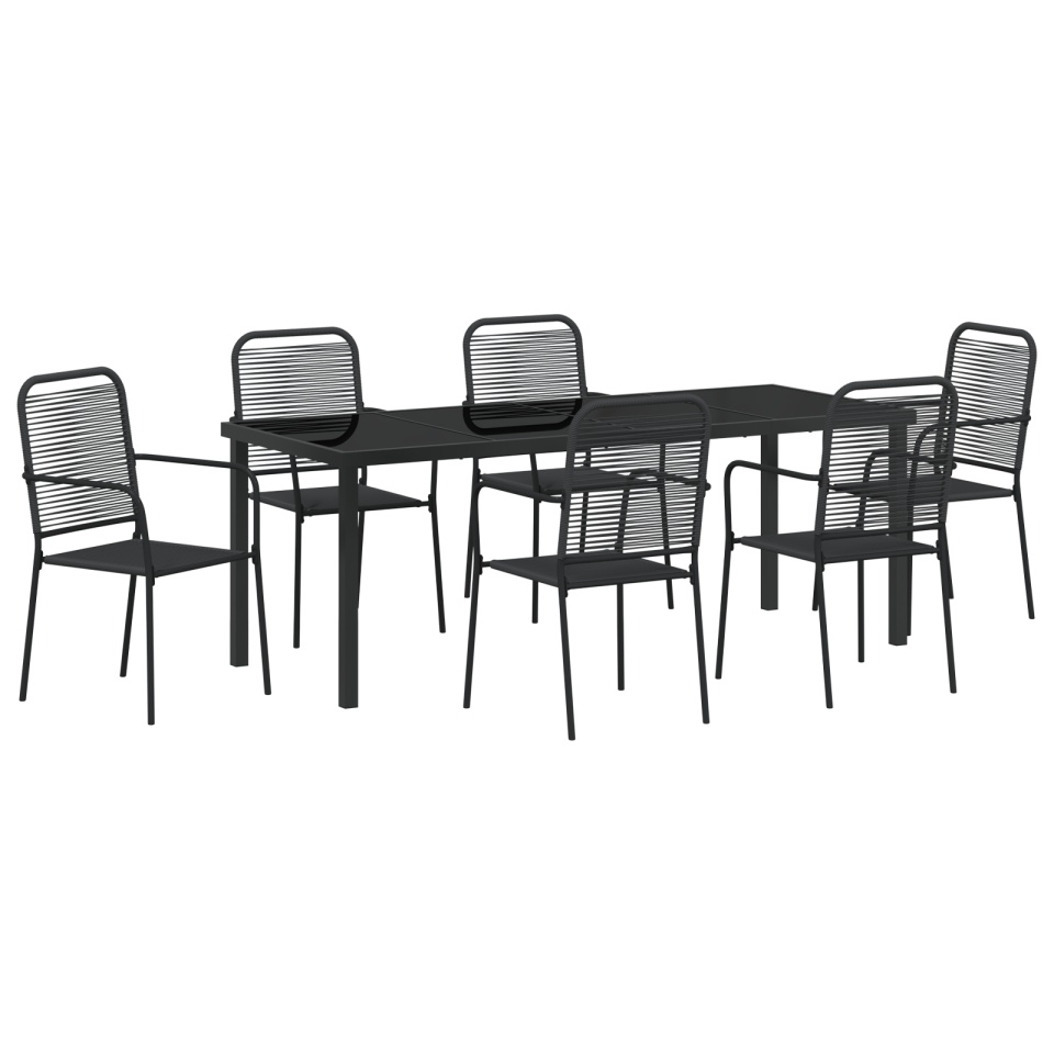 Set de dining pentru grădină 7 piese Negru Sfoară de bumbac și Oțel - 1 | YEO